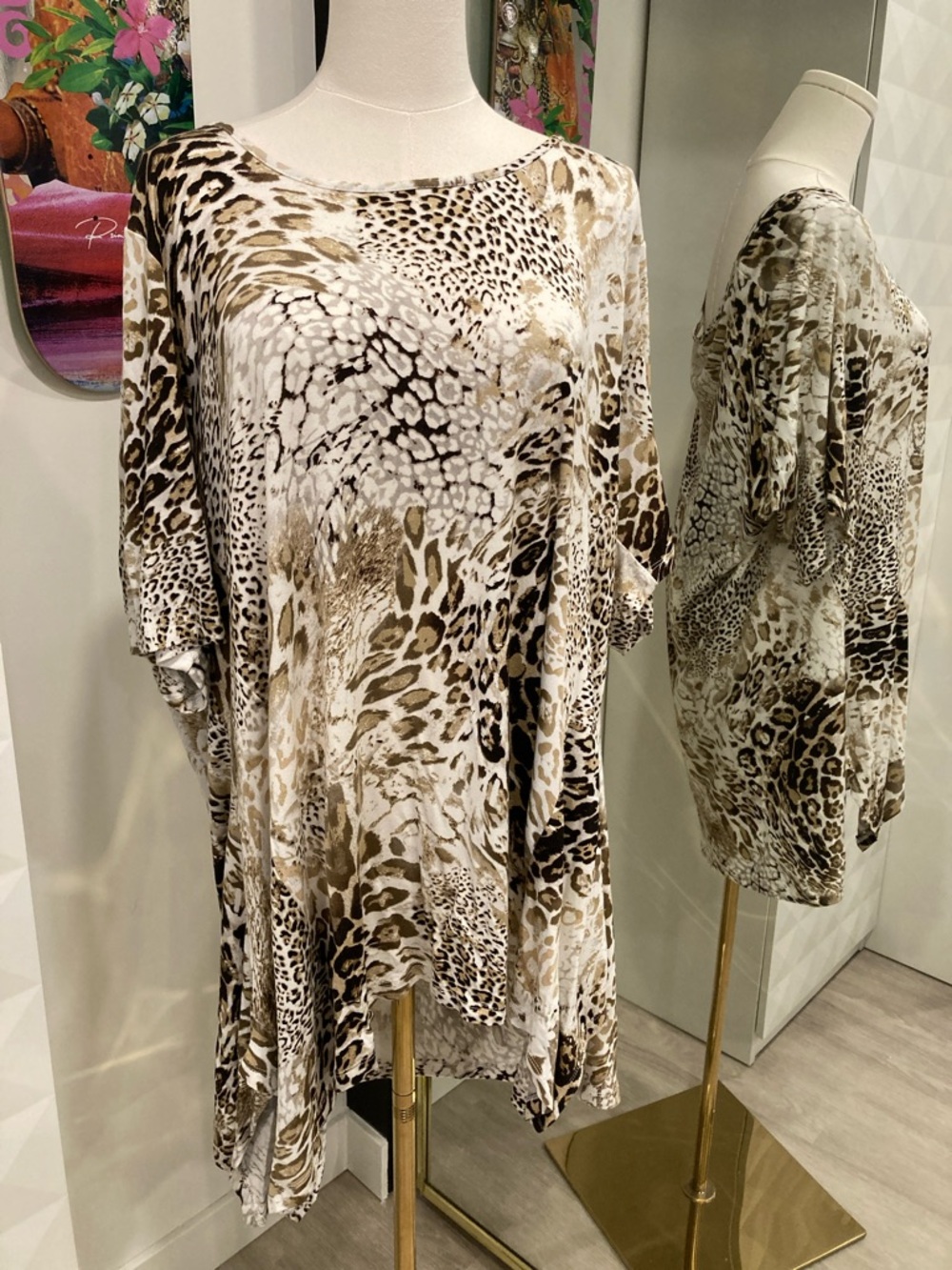 Cable & Gauge Brown and White Animal Print Tunic